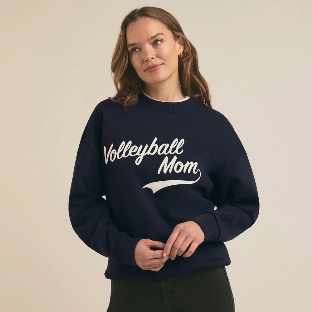 Favorite Daughter Volleyball Mom Navy Blue White Crew Sweatshirt